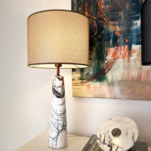 Tall Cone White/Grey Marble Table Lamp (Tall)